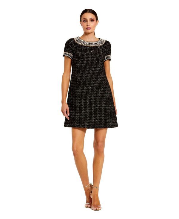 マックダガル レディース トップス ワンピース ミニ Mac Duggal Womenshort Sleeve Boucle Mini Dress With Beading Detail Black 72,490円