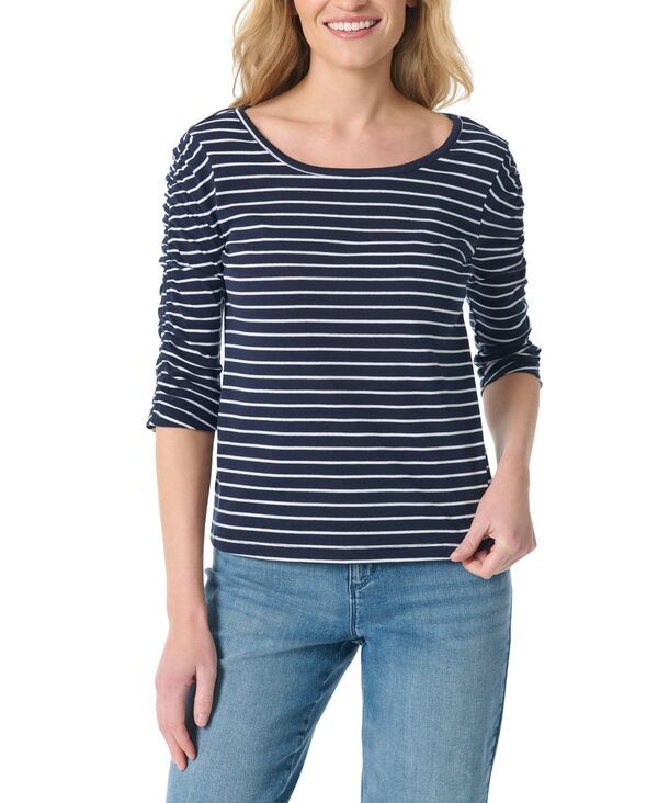 グロリアバンデービルト レディース トップス シャツ ギャザー Gloria Vanderbilt Womens RuchedSleeve Round Neck Tunic Top Midnight