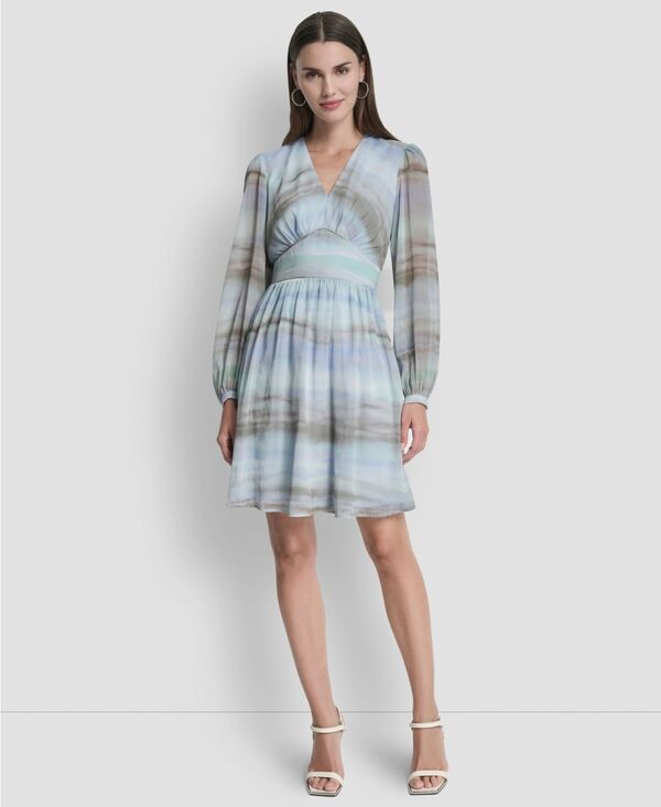 ダナ キャラン ニューヨーク レディース トップス ワンピース Vネック シャーリング DKNY Womens VNeck Smocked Waist Fit and Flare Dresskyway 18,706円
