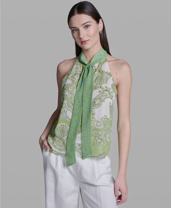 ビーシビージー レディース トップス シャツ ノースリーブラウス BCBG Womensleeveless TieNeck Blouse Citrus Twist Almond Creme