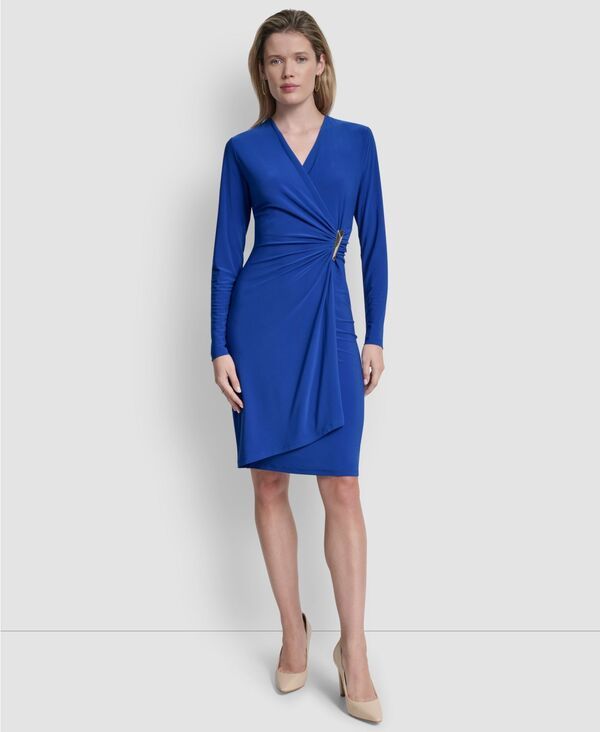 ダナ キャラン ニューヨーク レディース トップス ワンピース Vネック DKNY Womens VNeck Wrap Dress Atlantic Blue ブルー
