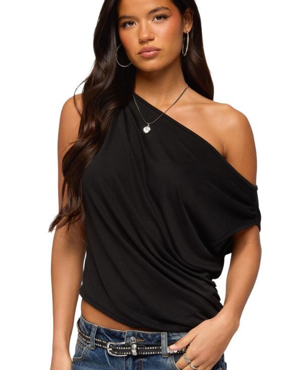 アディクテッド レディース トップス シャツ アシンメトリー ギャザー Edikted Womens Ofeliasymmetric Off Shoulderuched Top Black ブラック