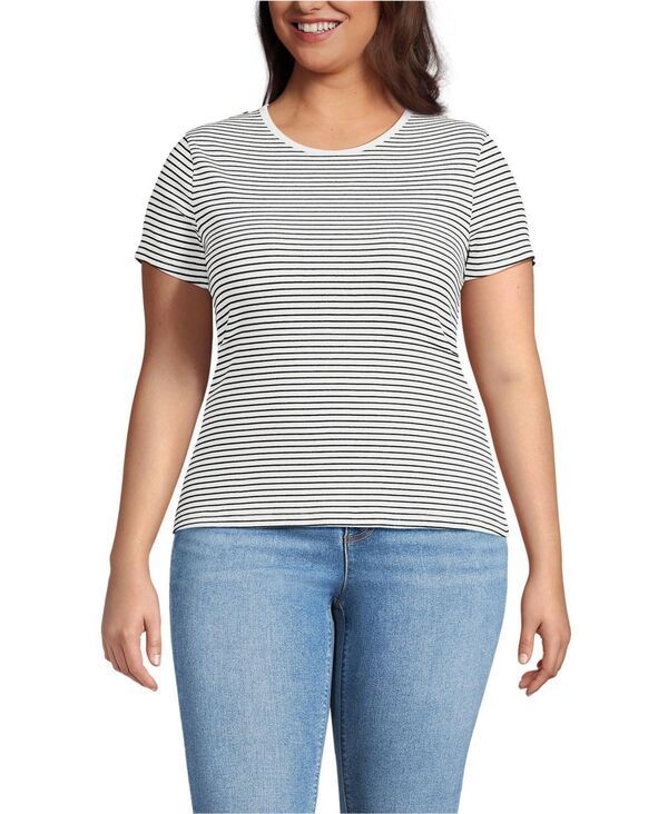 ランズエンド レディース トップス シャツ クルーネック プラスサイズ ミニ Lands End Plusize Short Sleeve Crew Neck Micro Rib Mini Tee I