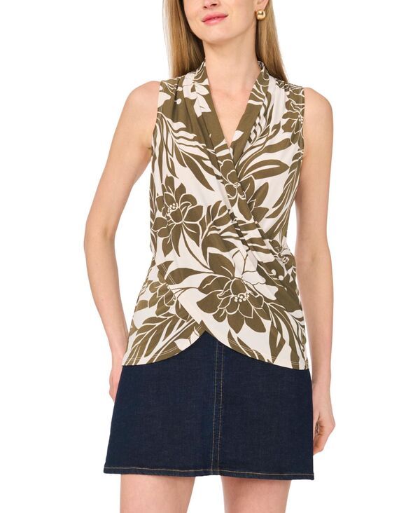 ヴィンスカムート レディース トップス タンクトップリント Vince Camuto Womens Printed Front Cross Over Wrap Tank Top Burnt Olive