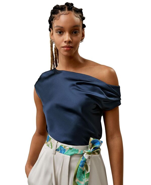 リリーシルク レディース トップス シャツ LILYSILK Womens Boat Neck Silk Top Navy blue ネイビー