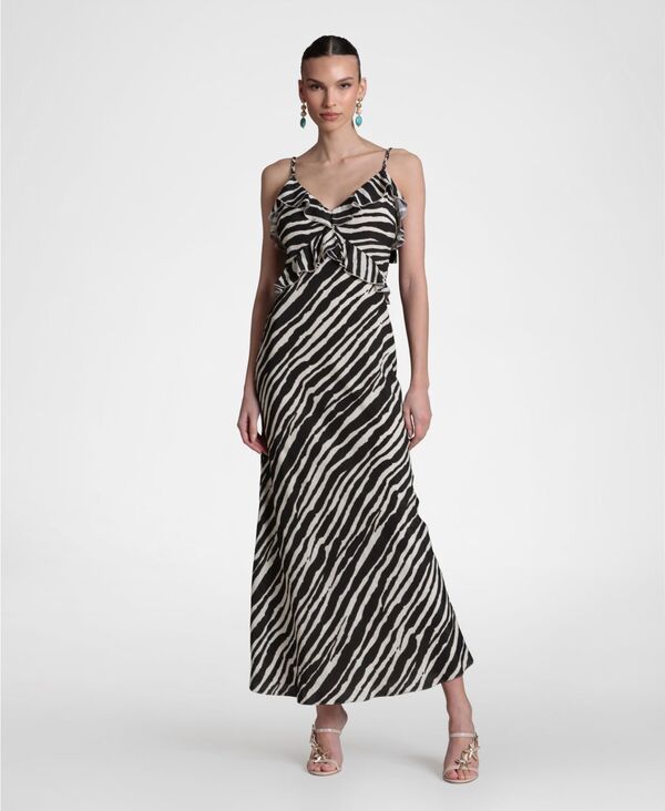 アヴェックレフィーユ レディース トップス ワンピース フリル マキシ Avec Les Filles Womens Braided Tie Ruffle Maxi Dress Zebra Print 29,120円