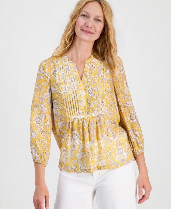ナウティカ レディース トップス シャツ フラワー柄 ブラウス フラワー Nautica Womens Floral Pintuck Blouse Deep Maize Multi マルチカラー