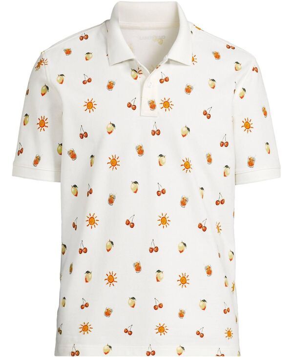 ランズエンド メンズ トップス ポロシャツ プリント Lands End Menshort Sleeve Pique Printed Polo Ivorycocktail アイボリー