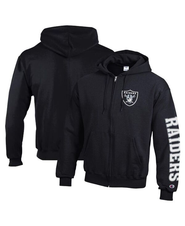 チャンピオン メンズ アウター パーカー・スウェット フリース Champion Mens Black Las Vegas Raiders Powerblend Fleece FullZip Hood