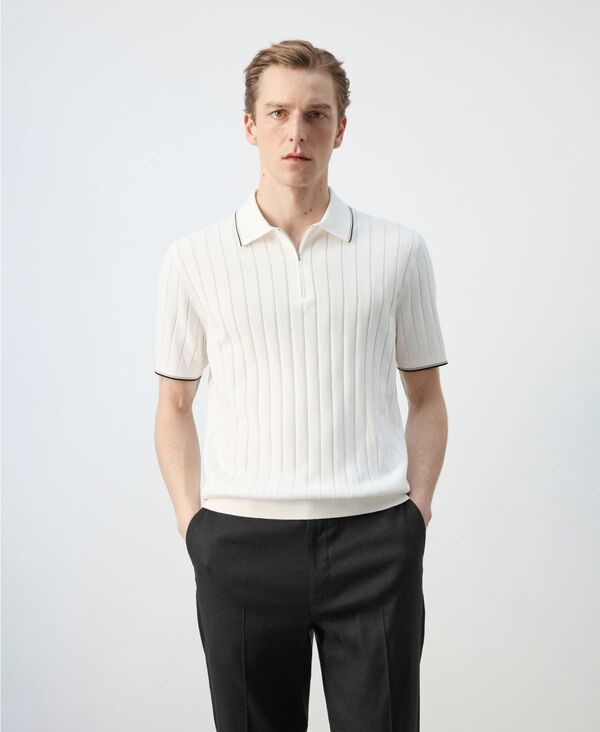 マンゴ メンズ トップス ポロシャツ ニット MANGO Mens FineKnit Zipper Polo Shirt Off White オフホワイト 16,316円