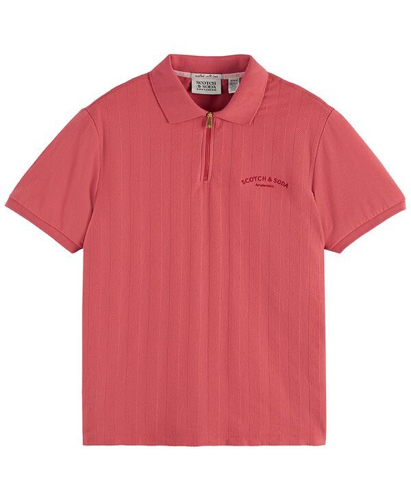 スコッチアンドソーダ メンズ トップス ポロシャツ 半袖 SCOTCH SODA Mens Popcorn Textu red QuarterZip ShortSleeve Polo Shirt Mi