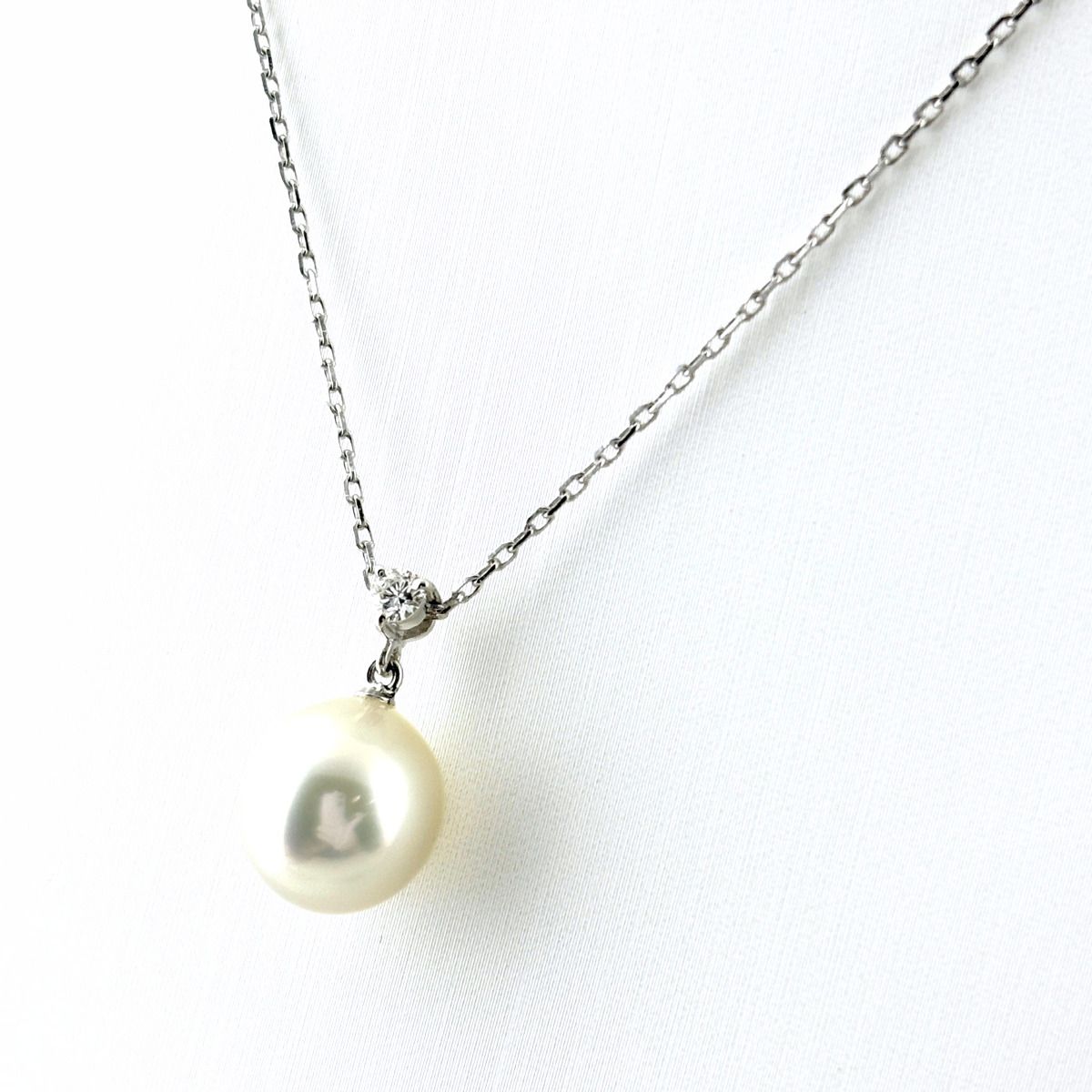 ミキモト MIKIMOTO パール ネックレス メレダイヤ 真珠 メレダイヤ ネックレス K18 パール ダイヤモンド レディース 【中古】