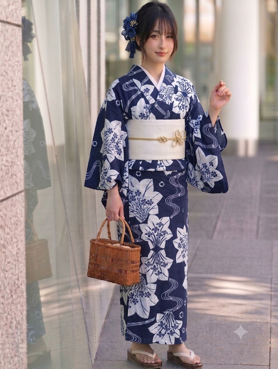高級本染め】注染 高級浴衣 コーマ地 手縫い 流水・桔梗・撫子・菖蒲