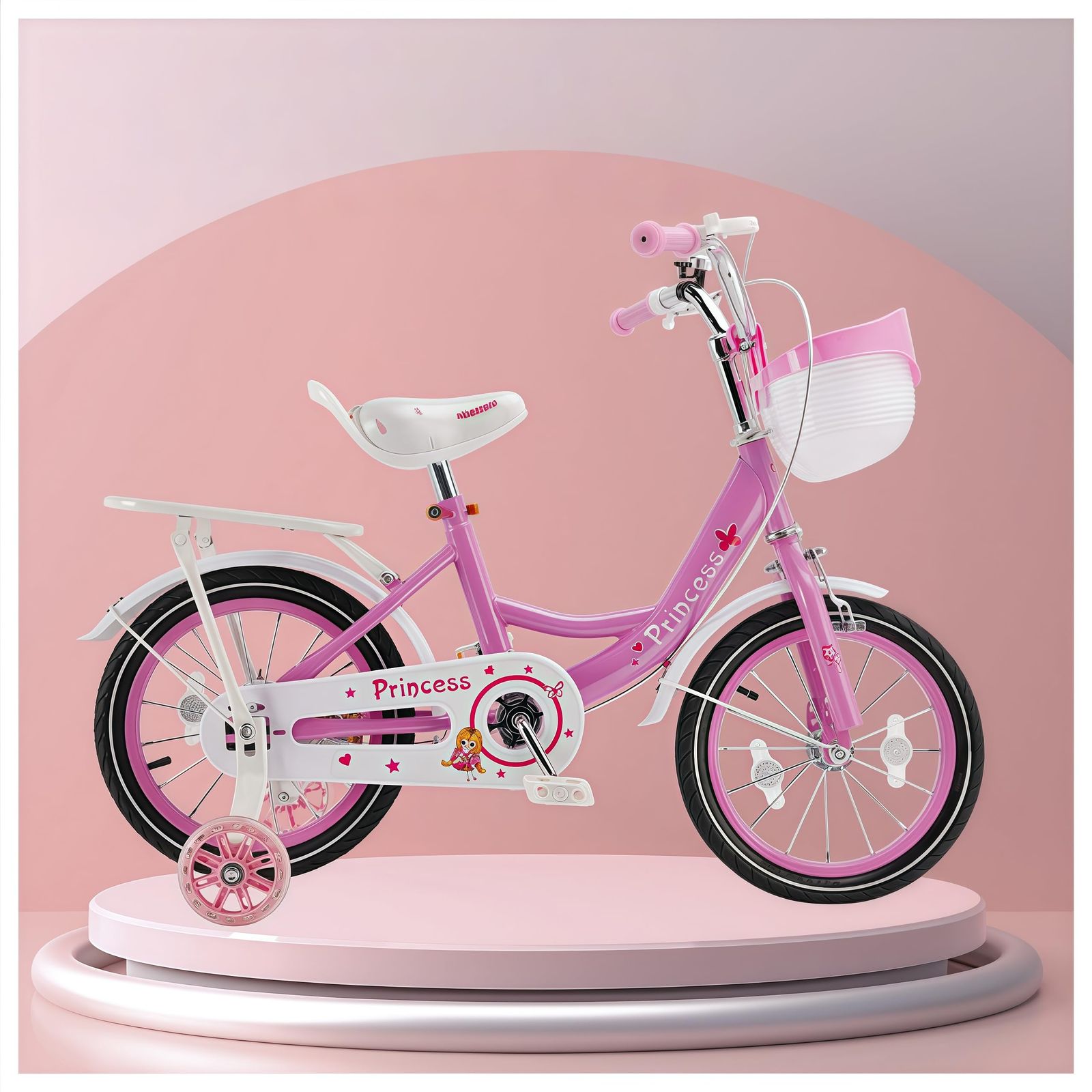人気商品　自転車 子供 18インチ 子供用自転車 18インチ 女の子 男の子 発光 補助輪 キッズバイク こども 低学年 ぬいぐるみ座席 人形用シート 取外し補助輪 コマ付き インストールツール 多色 プレゼント お祝い ピンク