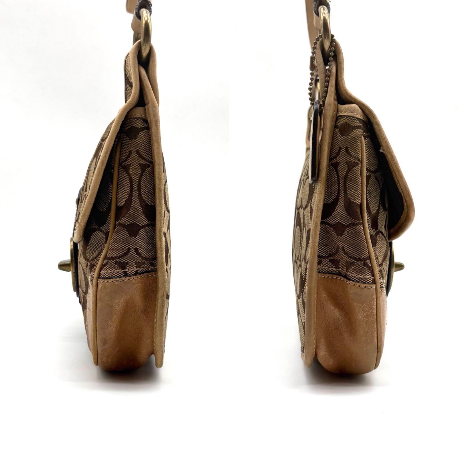 COACH Y2K Signature Canvas Flap Hippie Shoulder Bag F10567 コーチ