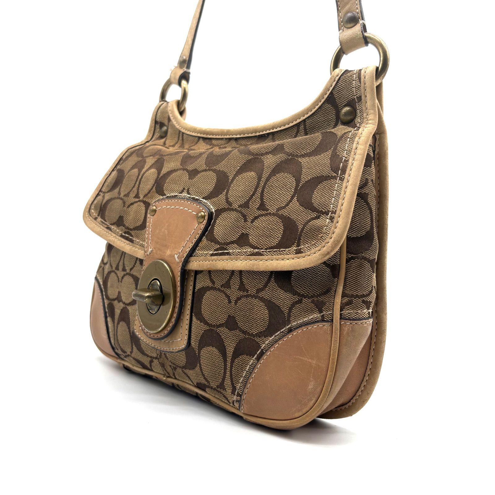 COACH Y2K Signature Canvas Flap Hippie Shoulder Bag F10567 コーチ