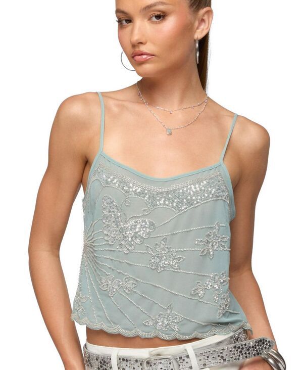 アディクテッド レディース トップス タンクトップ シフォン スパンコール Edikted Womens Bead and Sequin Chiffon Tank Top Sage セージ