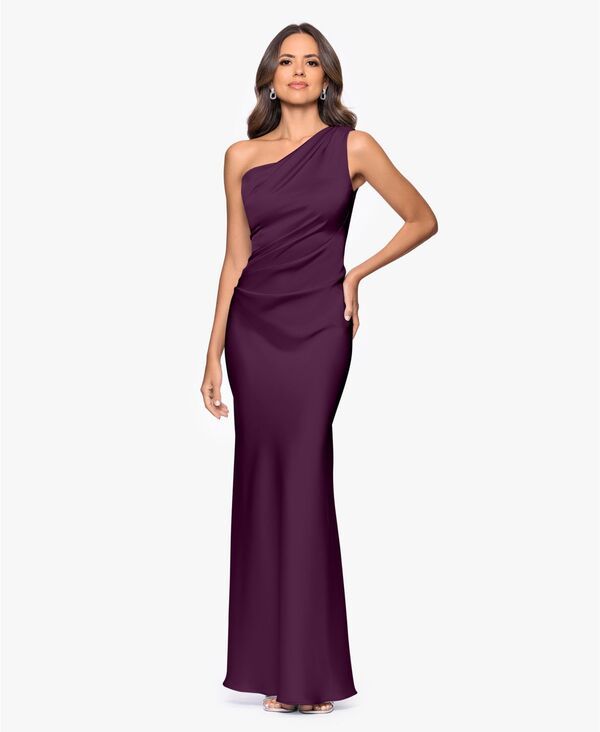 ベッツィアンドアダム レディース トップス ワンピース ドレープ ワンショルダー Betsy Adam Womens OneShoulder Draped Eveningown Plum プラム