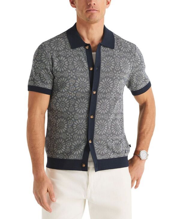 ナウティカ メンズ アウター ニット・セーター ポロシャツ Nautica Mens Jacquard ClassicFit Buttoned Polo Sweater Navy Seas ネイビー