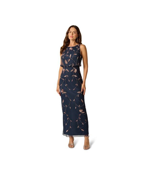 アドリアナ パペル レディース トップス ワンピース クルーネック Adrianna Papell Womens Crew Neck Blouson Long Dress Navy rose gold 34,970円