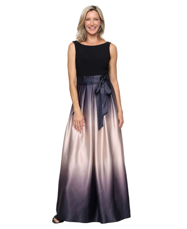 エスエルファッションズ レディース トップス ワンピース サテン SL Fashions Womens Ombr Satin Bow Sash Gown BlackChampagne ブラック