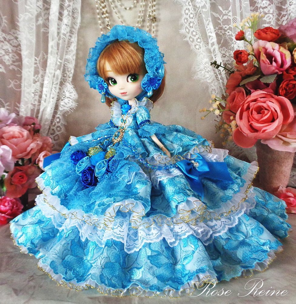 エリザベート王妃 煌めきのトルコブルー＆ブラックのバブルフォルムドールドレス ☆サマーセール☆ヴィクトリア王妃 ロイヤルブルー 煌めきのボリューム