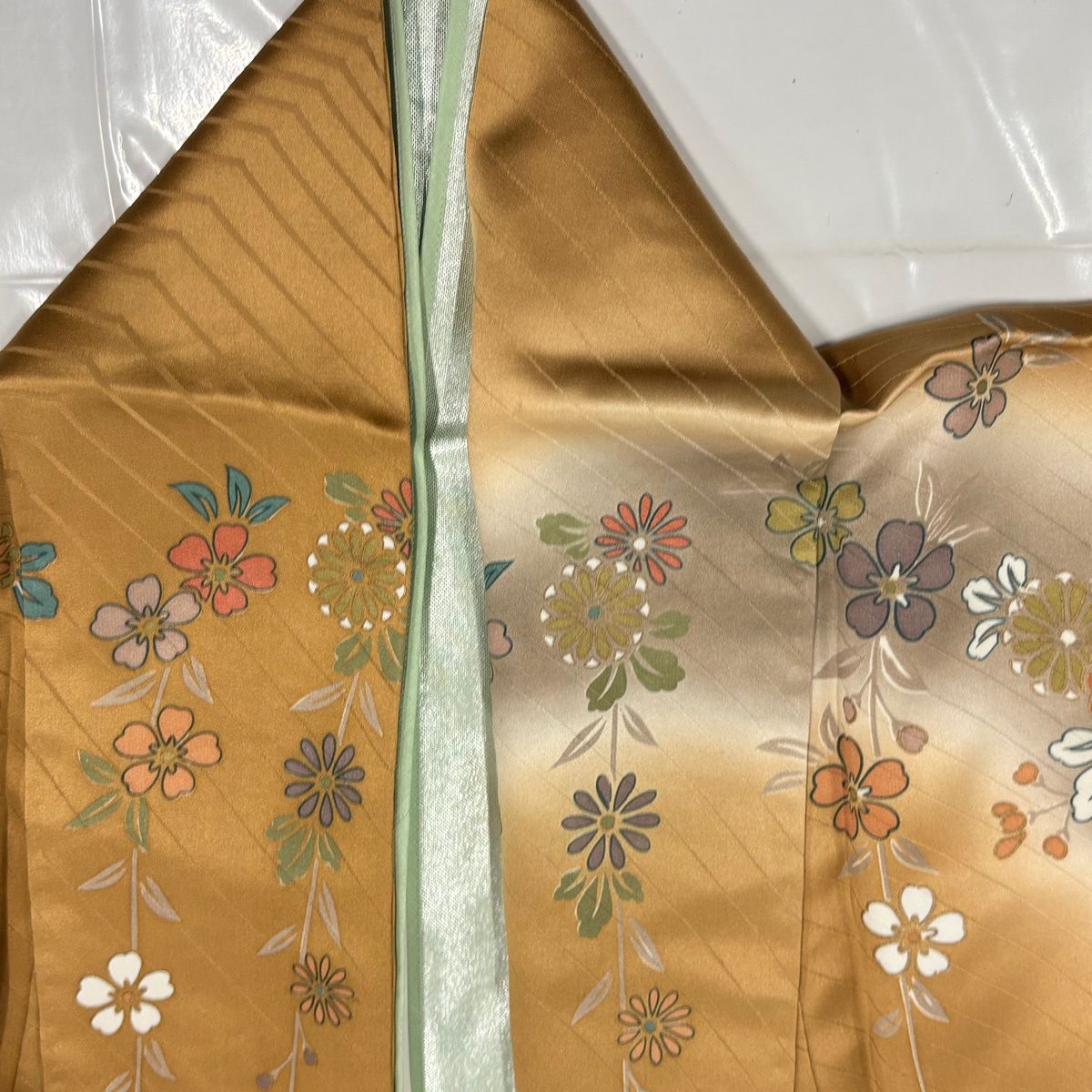 訪問着 身丈165cm 裄丈65cm M 袷 草花 藤 ぼかし 金彩 山吹茶色 正絹