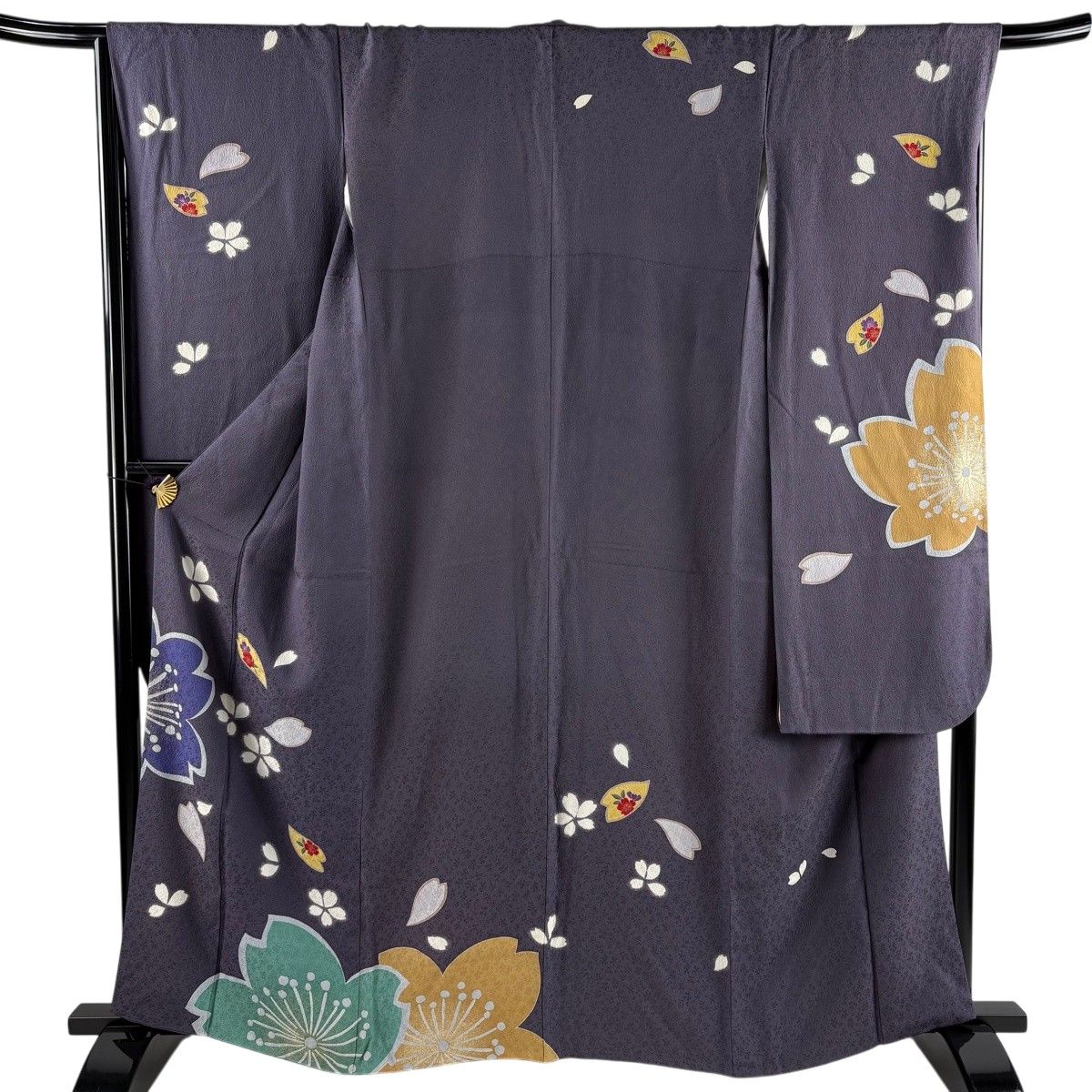 振袖 身丈163cm 裄丈68cm L 袷 桜 花びら 金彩 薄紫 正絹 秀品 【中古