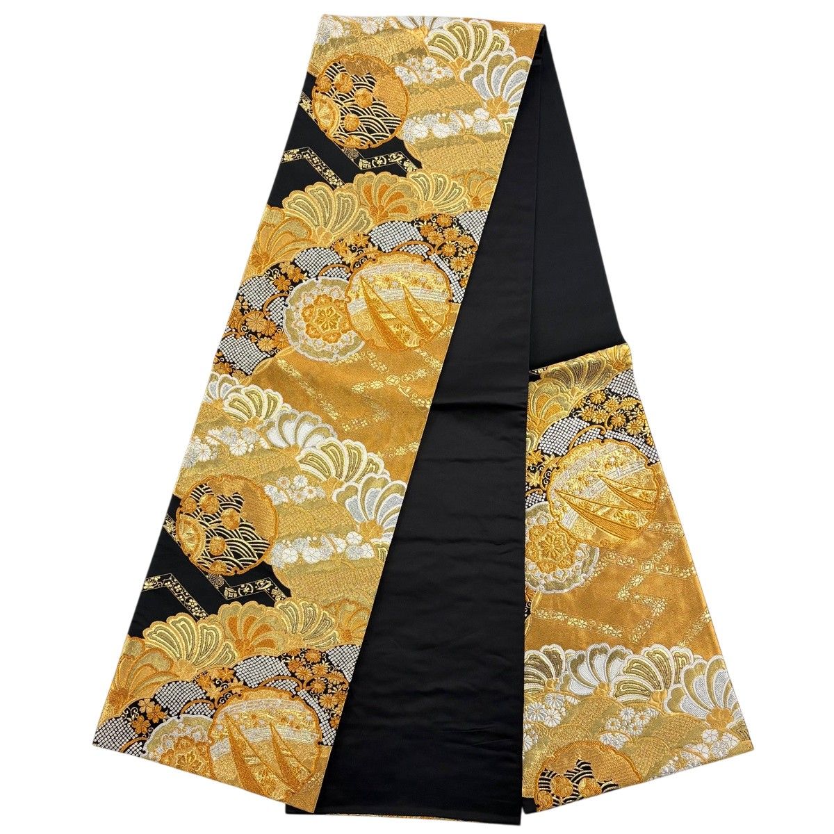 美品】 振袖 身丈159cm 裄丈65.5cm M 袷 袋帯フルセット 松 桜 金彩