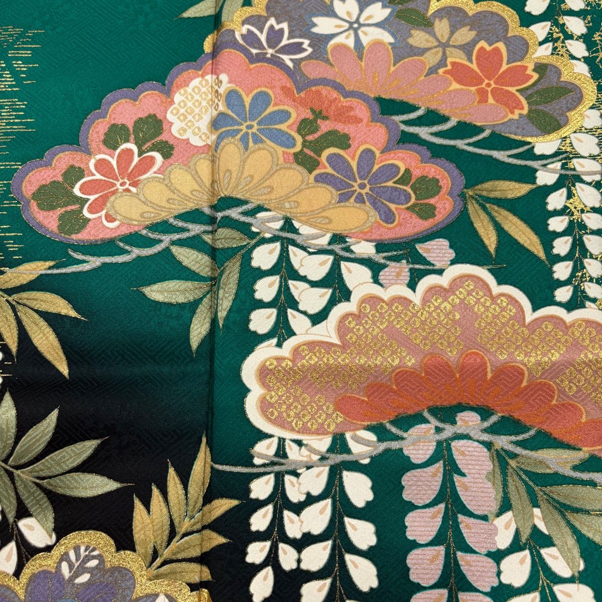 美品】 振袖 身丈159cm 裄丈65.5cm M 袷 袋帯フルセット 松 桜 金彩