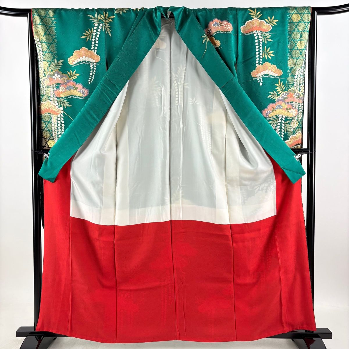 連休セール！振袖フルセット　身丈159cm、裄丈65cm 美品】 振袖 身丈159cm 裄丈65.5cm M 袷 袋帯フルセット 松 桜 金彩