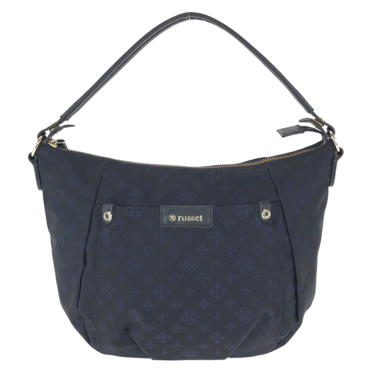 美品 russet ラシット ネイビー ゴールド金具 ナイロン/レザー