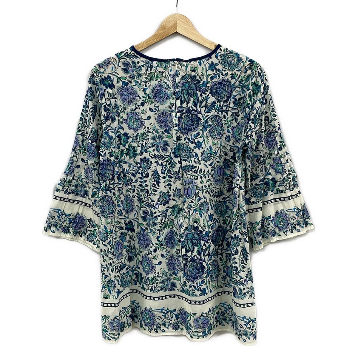 レリアン　Lelian 花柄チュニック　半袖　11号 Leilian(レリアン) チュニック サイズ11 M レディース美品 - 白×ブルー