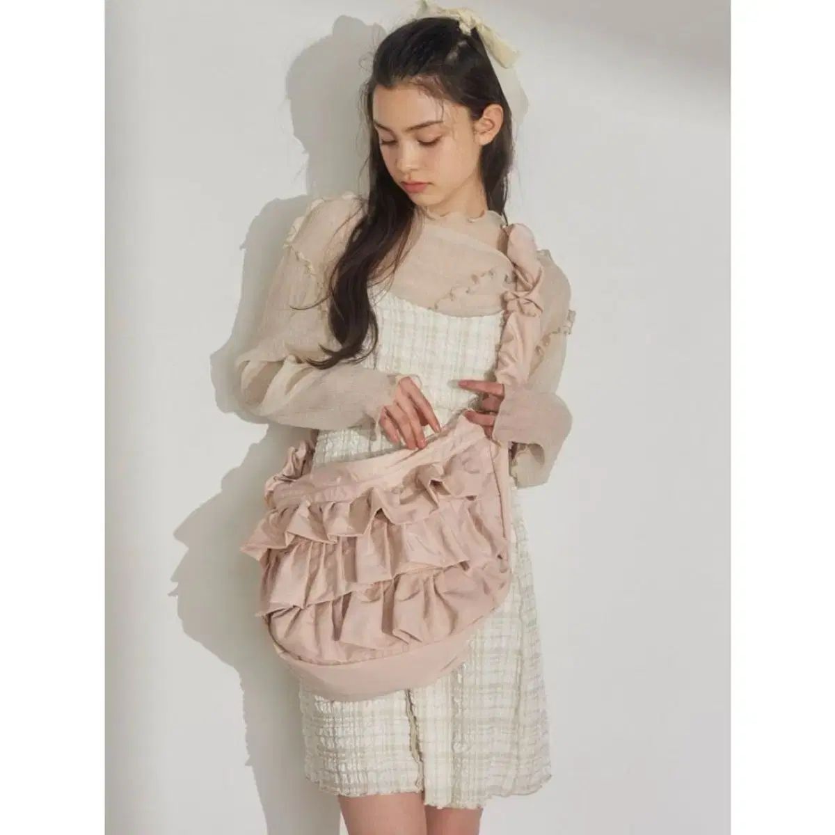 日本森ガール フリルシャーリングショルダーバッグ_pink
