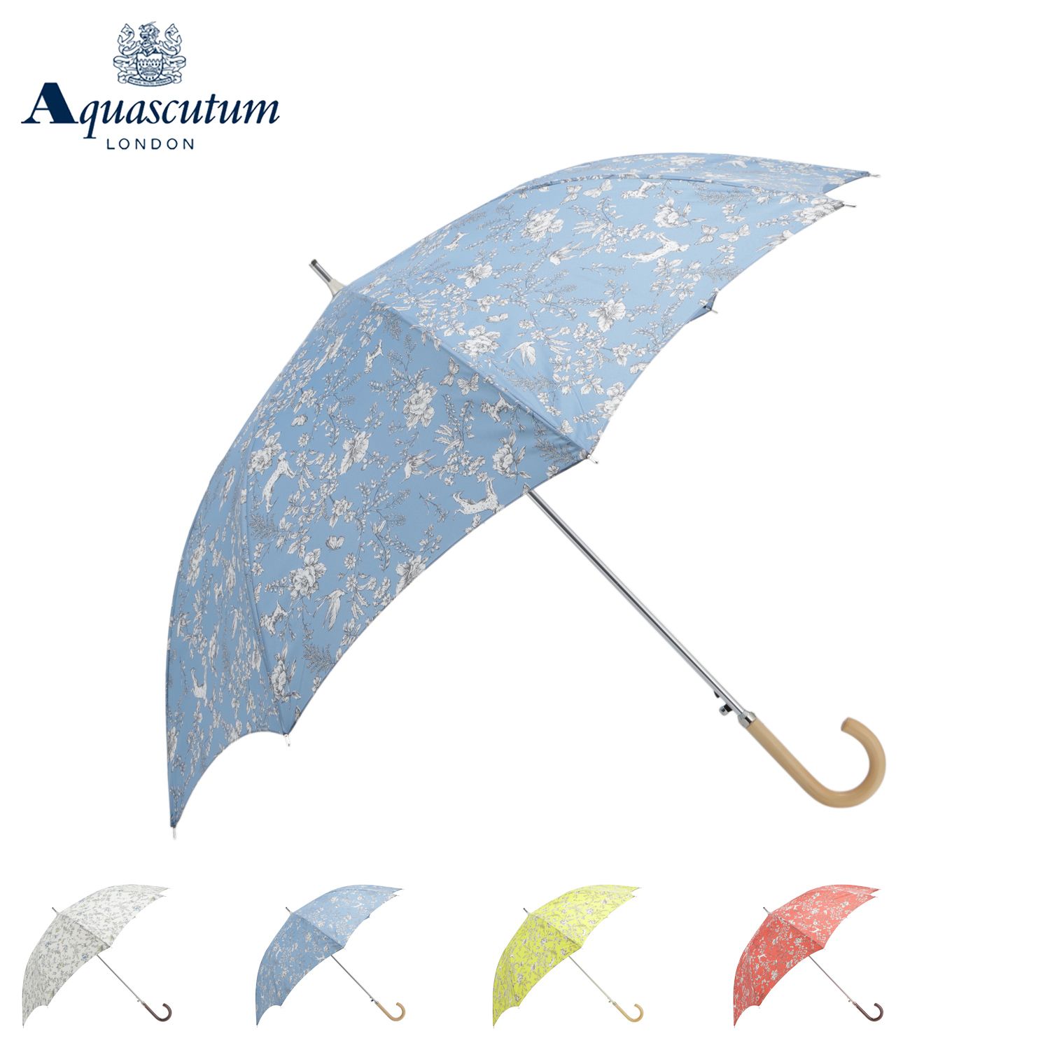 アクアスキュータム AQUASCUTUM 長傘 雨傘 ボタニカルプリント レディース 60cm 軽量 日本製 ライトベージュ コーラル 1AQ 11096