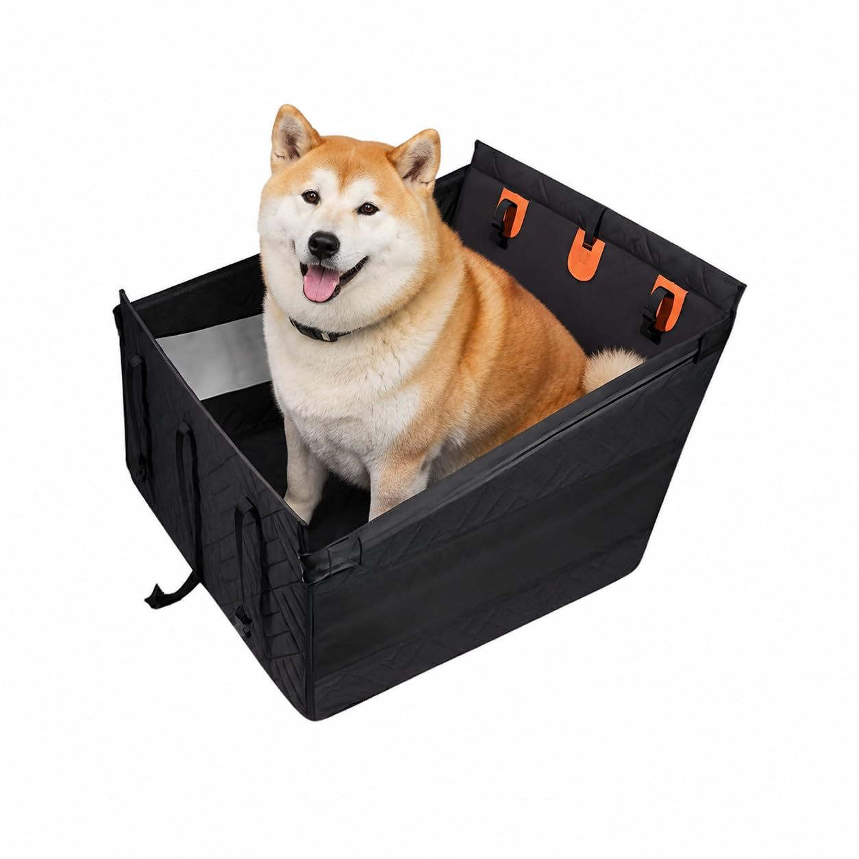 犬用カーグッズ 車載ペットかご 耐荷重30KG 助手席 後排 中型犬 車 ドライブボックス シングルシート 底部硬質化 ネット付き 通風性能向上 防水防汚 猫 犬 ペットなどの用 ブラック 大型犬・小型犬兼用 L(長さ40cm*下幅55.9cm*上幅73cJu