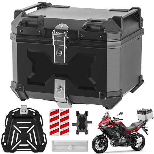 バイク リアボックス 45L/58L 大容量 トップケース バイクケース バイクボックス オートバイボックス モノキーケース ABS素材 頑丈性 軽量 四角 取り付けベース付き 着脱簡単 防犯対策 汎用 IP68防水 耐衝撃 キャンプ/通勤/デリバリーなどas