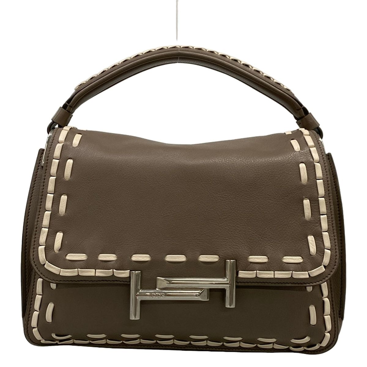 TOD'S グレーベージュ　ハンドバッグ ショルダーストラップ付き TOD'S(トッズ) ハンドバッグ ダブルT グレーベージュ×アイボリー
