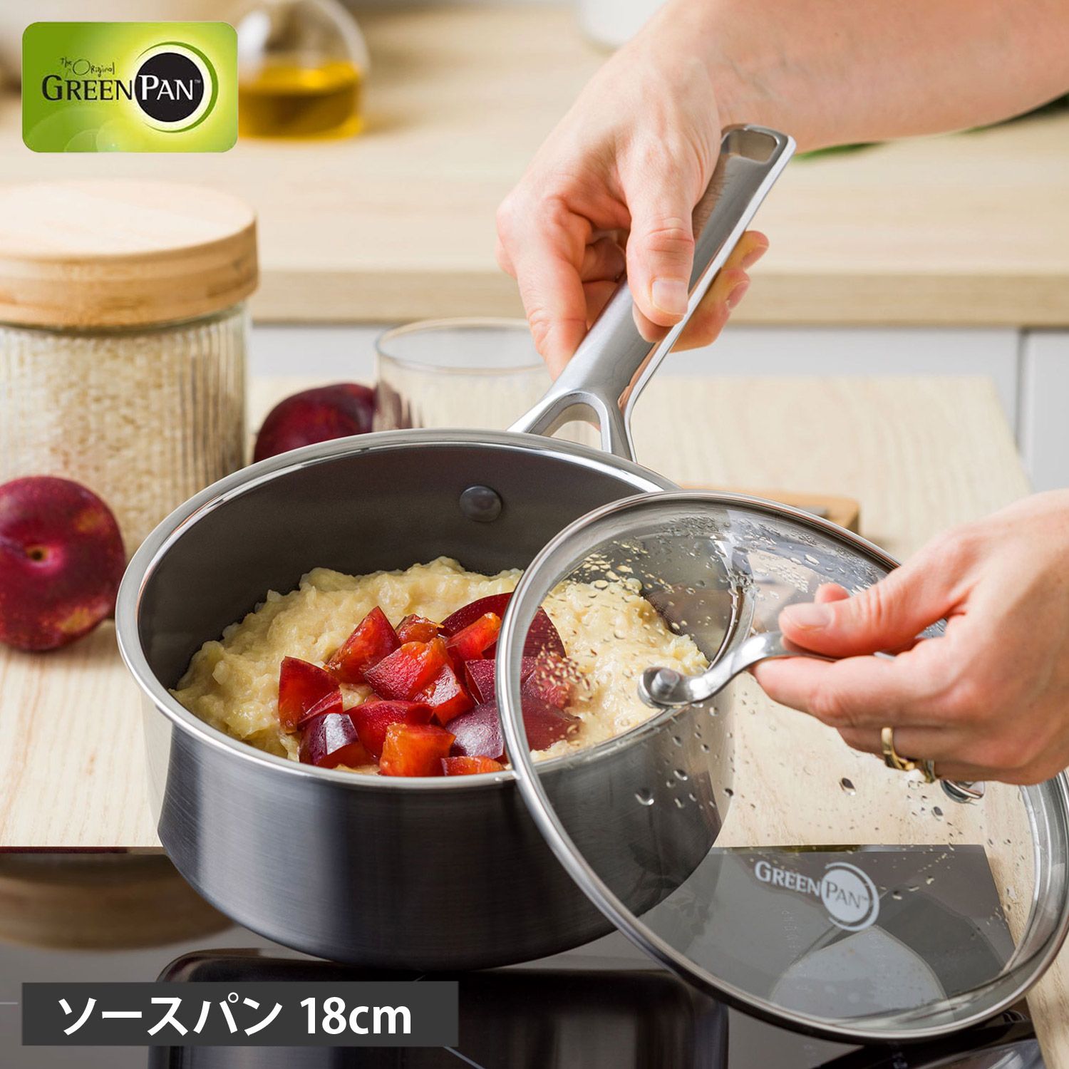 グリーンパン GREENPAN ソースパン 片手鍋 18cm ガラス蓋付き IH オーブン 食器洗浄乾燥機対応 ステンレス エーペックス CC010625-104