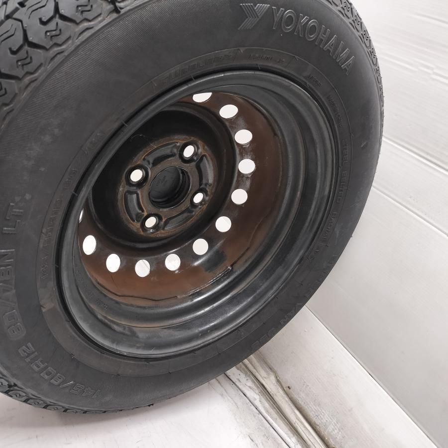 Yokohama 145/80R12 ノーマルタイヤ、鉄ホイール付き4本！ ◇配送先指定あり◇ ＜ノーマル X ホイール 1本＞ 145/80R12 LT