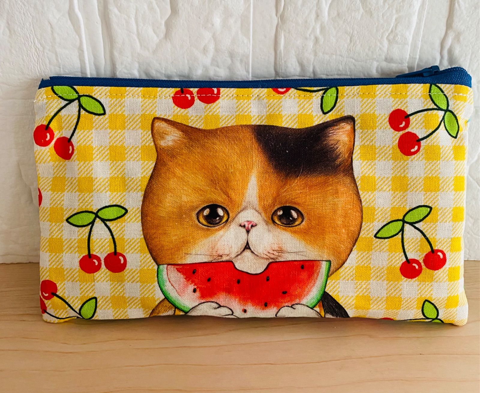 【お取り置き】＊handmade＊ぷくぷくダリ❤️三毛猫 ポーチ コヤンイサムチョ コヤンイサムチョン】ファブリック ブロックシリーズ プールパーティ