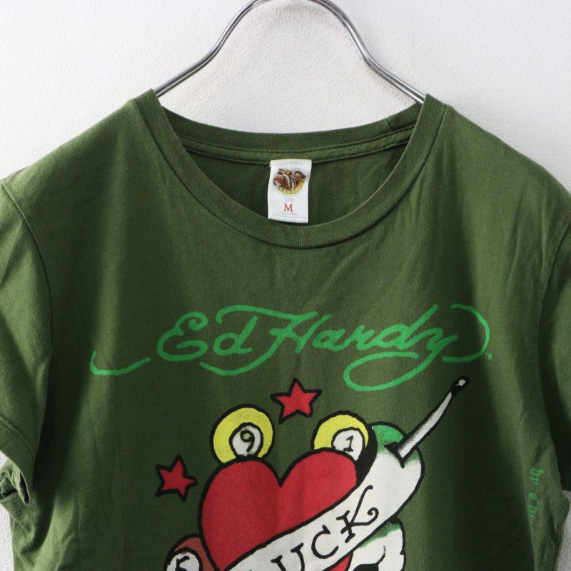 00s USA製 エドハーディ Ed Hardy スカルデザイン Tシャツ M｜グリーン