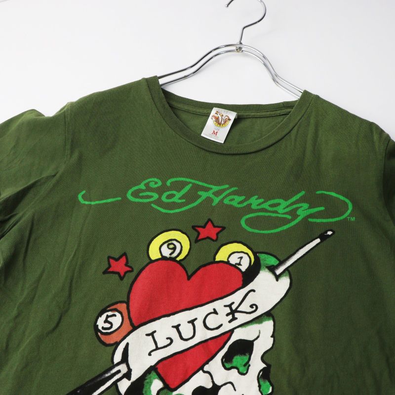00s USA製 エドハーディ Ed Hardy スカルデザイン Tシャツ M｜グリーン