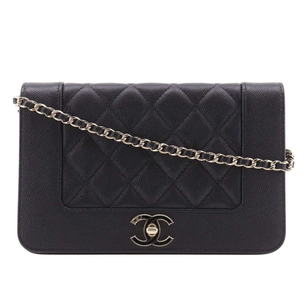 【CHANEL】シャネル マドモアゼル マトラッセ A80972 キャビアスキン 黒 レディース チェーンウォレット