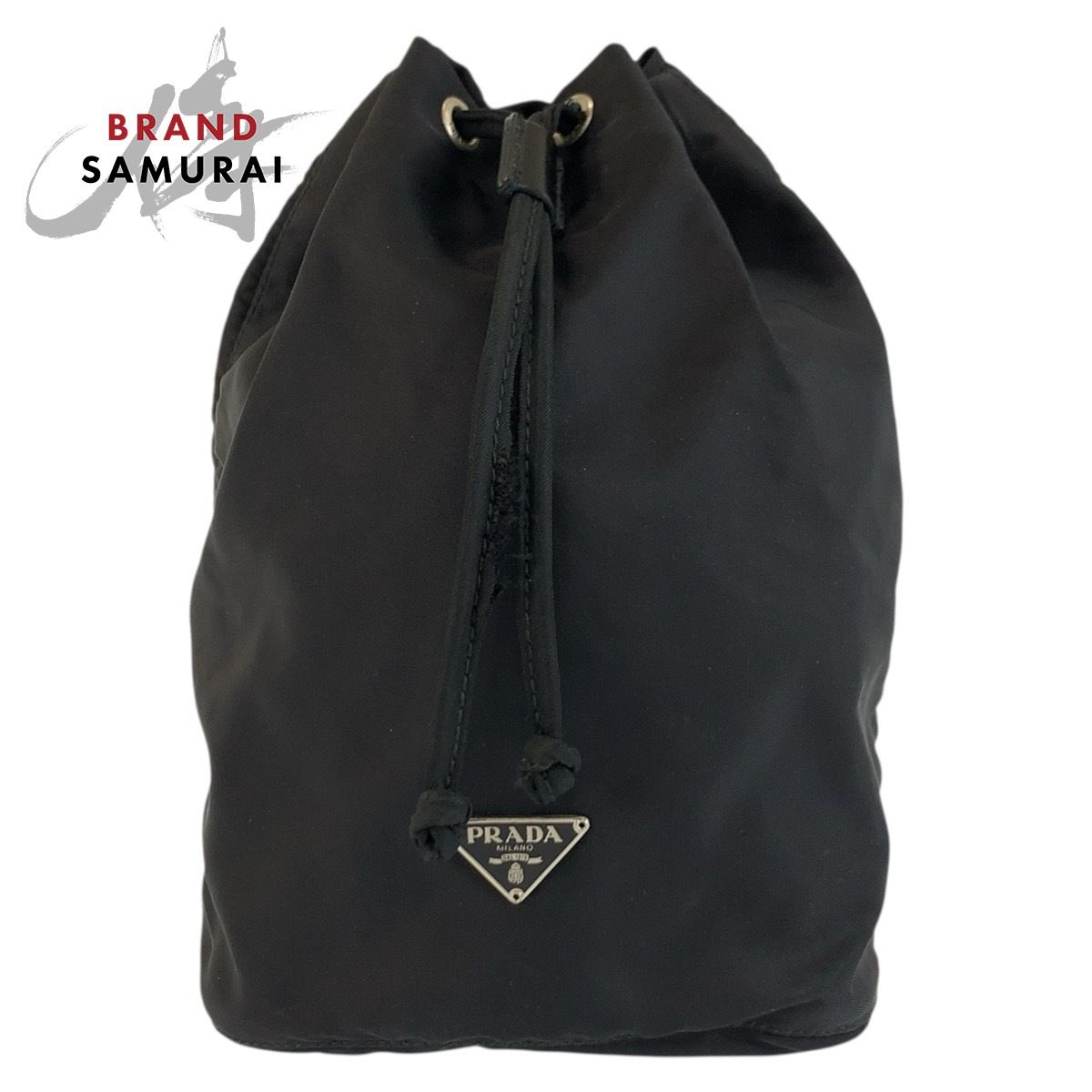 美品 PRADA プラダ テスート 三角ロゴプレート ブラック 黒 シルバー金具 ナイロン ポーチ 巾着ポーチ レディース 602932【中古】