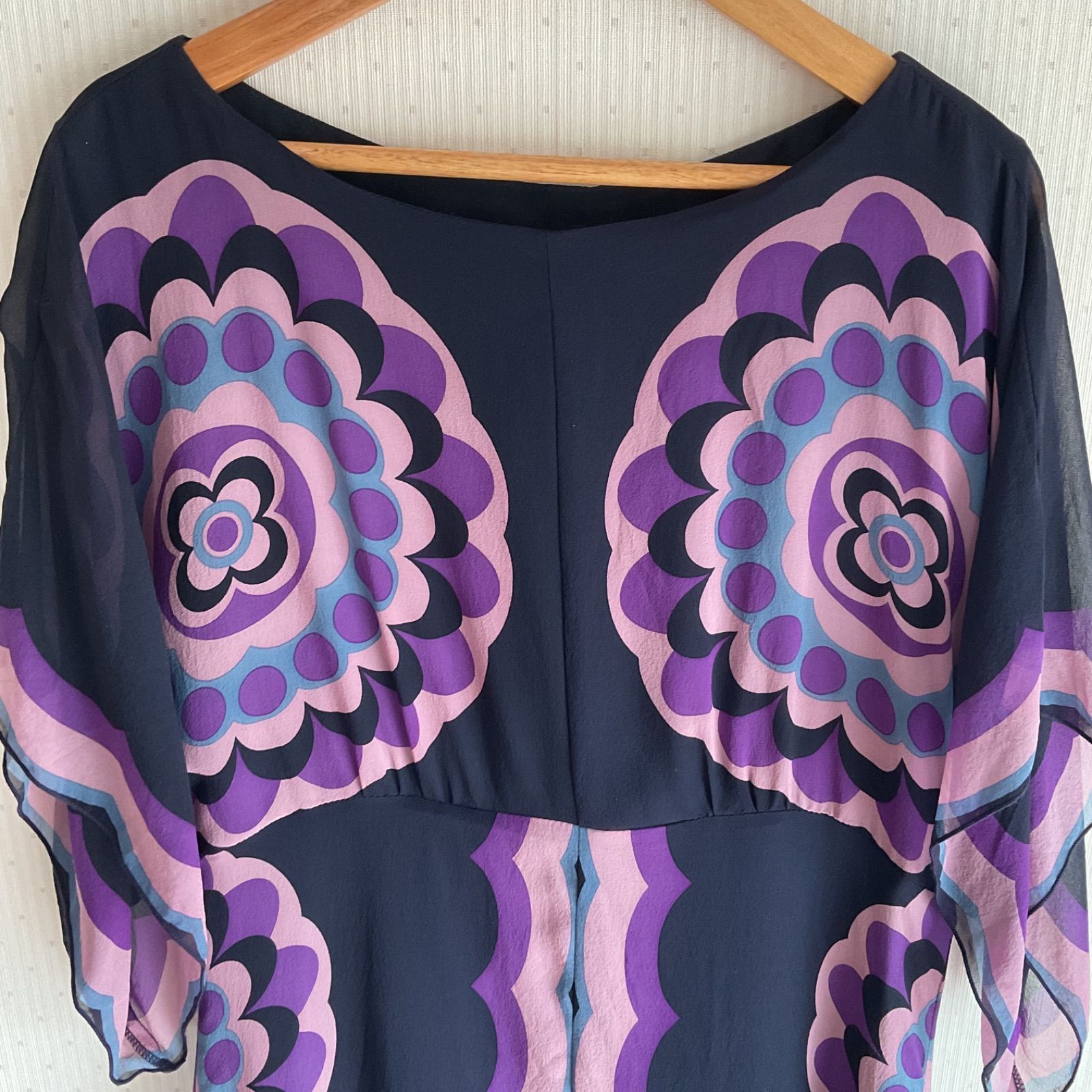 希少】シルク100% ANNA SUI アナスイ 総柄 アシンメトリーワンピース