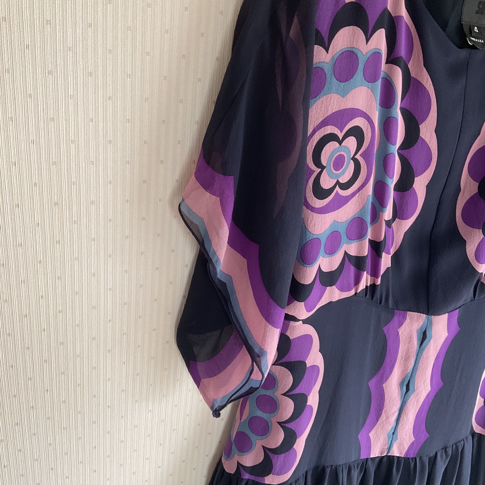 シルク100%】ANNA SUI アナスイ 総柄アシンメトリーワンピース