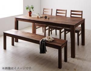 ダイニングセット（テーブル&ベンチ チェア） 総無垢材ダイニング 6人 5点セット(テーブル+チェア3脚+ベンチ1脚) ウォールナット 板座 W180
