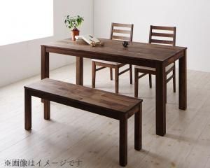ダイニングセット（テーブル&ベンチ チェア） 総無垢材ダイニング 4人 4点セット(テーブル+チェア2脚+ベンチ1脚) ウォールナット PVC座 W135