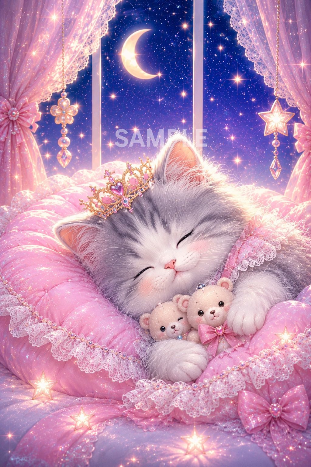 514【2Lサイズ】おやすみプリンセス猫♡ ヒーリングアート かわいい
